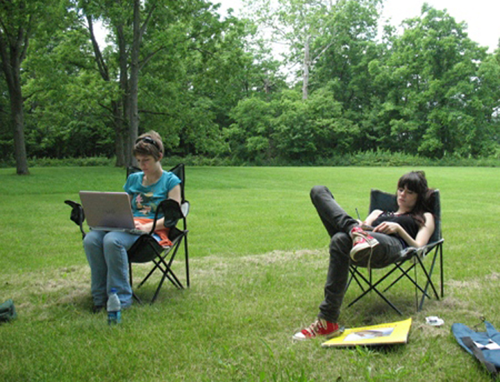 Angela Santo and Mallory Gee during the Saturday writing session