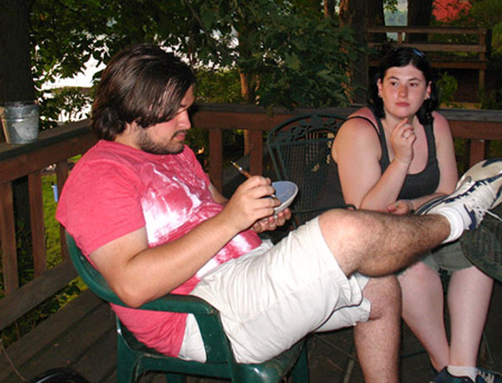 Day two, writers working with clay: Kevin and Emily discuss the arts