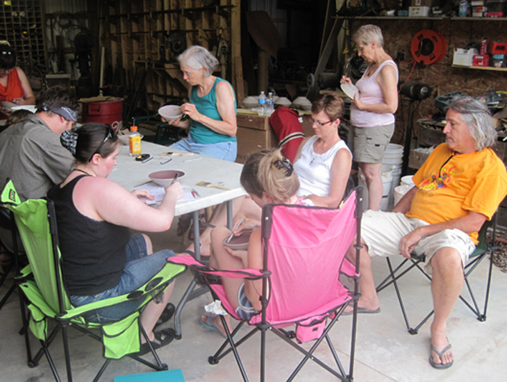 At the clay bowl carving workshop