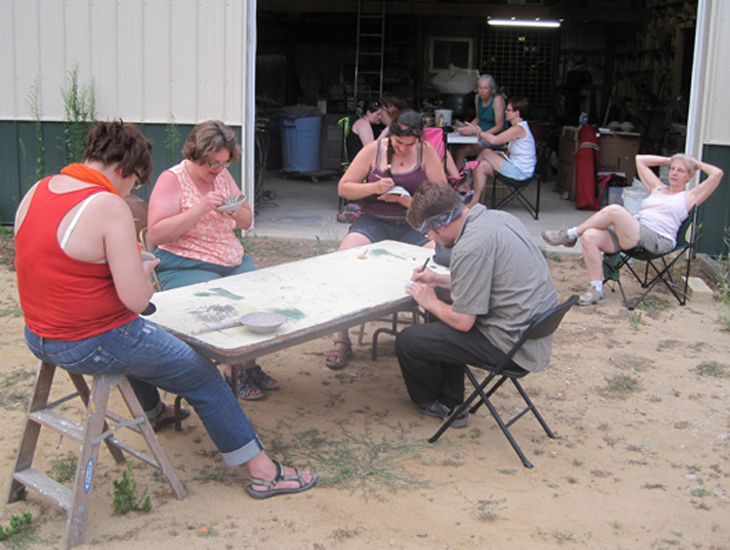 At the clay bowl carving workshop