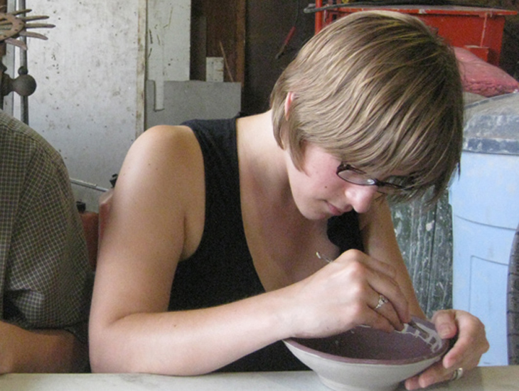 At the clay bowl carving workshop