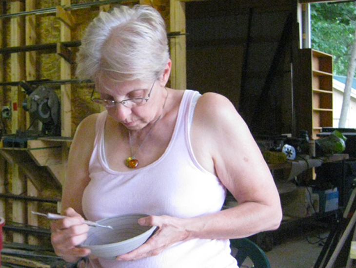 At the clay bowl carving workshop
