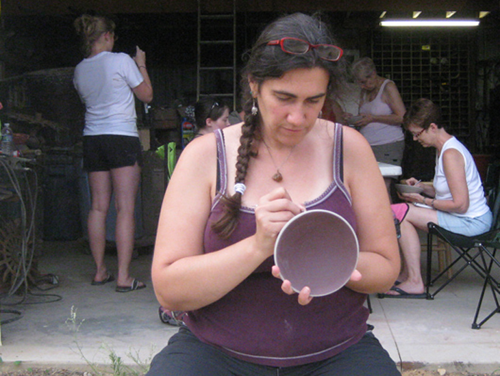 At the clay bowl carving workshop