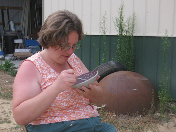 At the clay bowl carving workshop