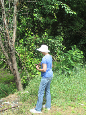Marian Plant taking a walk on the gallery grounds.