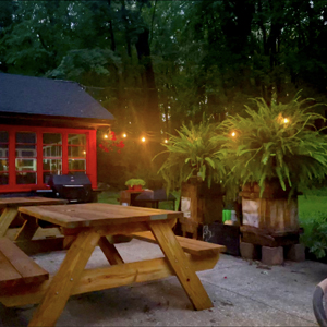 And lights on the patio at night