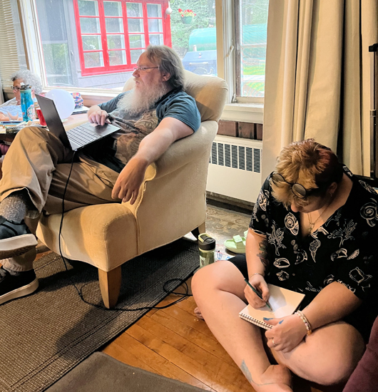 Curtis VanDonkelaar and Z the Goblin in separate zones of creativity . . . yet together