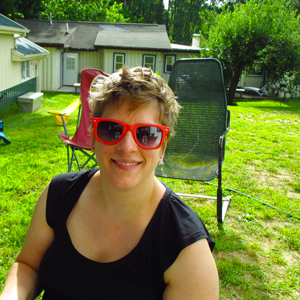 Rachel Baker in her cool red shades