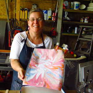 Heidi Reichenbach Finley with marbling print