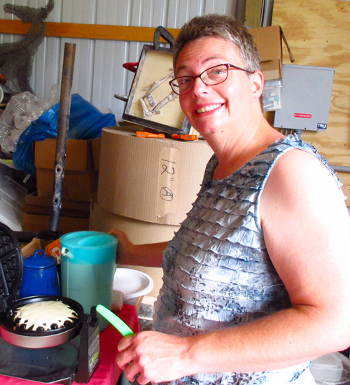 Dawn Burns makes waffles . . . a SwampFire tradition